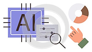 Artificial Intelligence, Data Analysis, and Automation Concept with AI Chip and Data Elements
