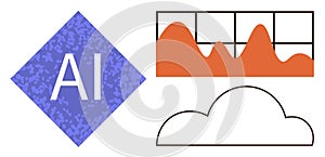 AI Technology Concept with Graph Analysis, Cloud Computing, and Data Visualization Elements