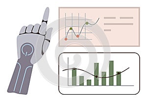 Artificial Intelligence and Data Analysis Concept with Robotic Hand and Graphs