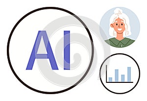Artificial Intelligence Concept with Human Profile and Data Chart Elements