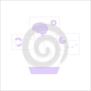 Artificial Intelligence Data Analysis On Screens In Flat Vector Illustration Symbolizing AI, Machine Learning, And