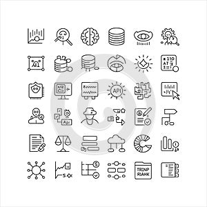 Artificial Intelligence, Data Analytics and API Outline Icon Set
