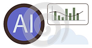 Artificial Intelligence and Data Analytics Icon with Cloud Computing and Graph
