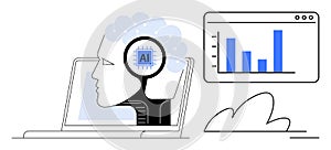Artificial Intelligence and Data Analysis Concept with Human Profile Outline and Graph