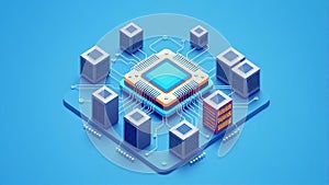 Artificial Intelligence Data Center Network Concept with AI Processor and Cloud Servers