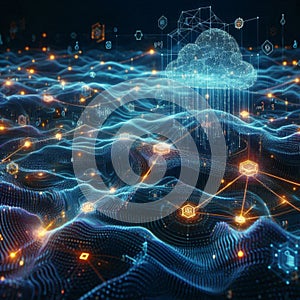Artificial intelligence data pathways. Blockchain field interactions. Network connection streams