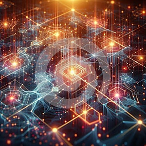 Artificial intelligence data pathways. Blockchain field interactions. Network connection streams