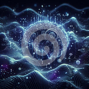 Artificial intelligence data pathways. Blockchain field interactions. Network connection streams