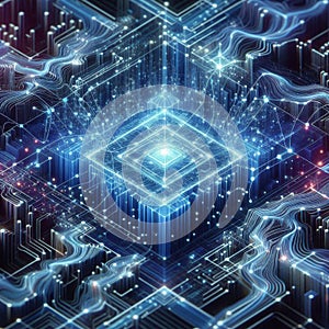 Artificial intelligence data pathways. Blockchain field interactions. Network connection streams