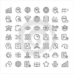 Artificial Intelligence, Data Science and Analytics Outline Icon Set
