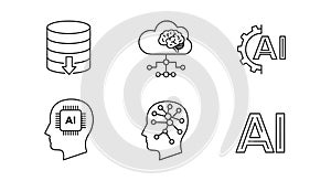 Artificial Intelligence and Data Technology Line Icons Set