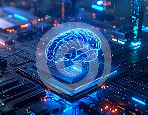 Artificial Intelligence Digital Brain on Processor Chip AI Neural Network Computing Technology Innovation Future Machine Learning