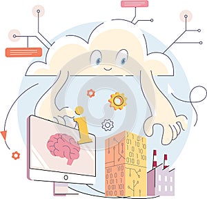 Artificial Intelligence, digital brain. Robotic cloud, future technology symbol of modern production