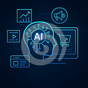 Artificial Intelligence in Digital Marketing and E-commerce Ã¢â¬' AI Technology Concept Illustration