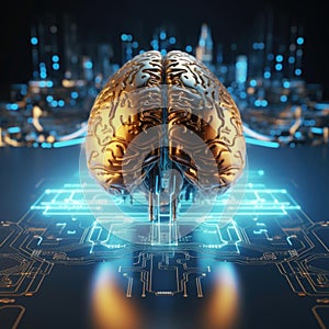 Artificial intelligence digital technology future brain on computer motherboard. Binary data. Artificial intelligence