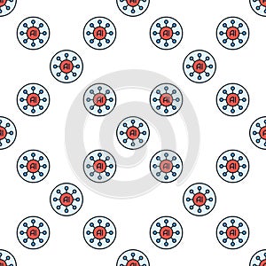 Artificial Intelligence digital technology vector AI colored round seamless pattern