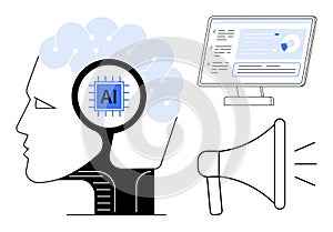 Artificial Intelligence Enhancing Human Thinking, Digital Interface, and Communication Concepts