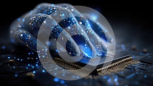 Artificial intelligence entity: cyber link, machine insight, neural exchange, futuristic logic, cloud function, chatbot