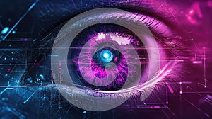 Artificial intelligence eye visualizing futuristic cyber data network