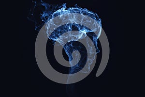 Artificial intelligence forming from glowing network connections creating a human face