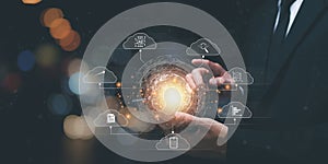 artificial intelligence future innovation, cloud computing network technology with global connection big data database ,finance