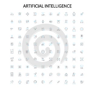 artificial intelligence and future robot technology icons, signs, outline symbols, concept linear illustration line