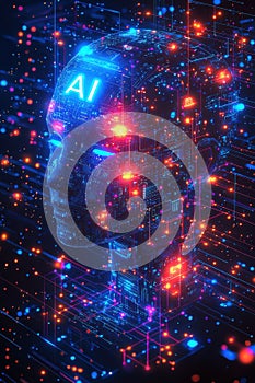 Artificial intelligence futuristic design with glowing circuits and digital patterns