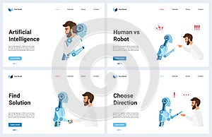 Artificial intelligence futuristic technology ai landing page set, data science webpage