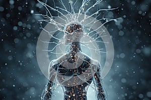 Artificial intelligence. Futuristic technology trends concept. Network structure background. Machine learning. Data