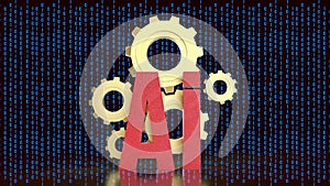 Artificial Intelligence Gears with Binary Code 3d render