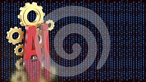 Artificial Intelligence Gears with Binary Code 3d render