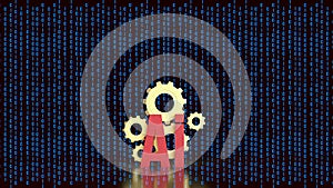 Artificial Intelligence Gears with Binary Code 3d render