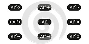 Artificial Intelligence Generate Button Action Solid Icon Set. Machine Learning Digital Creativity Innovation. User