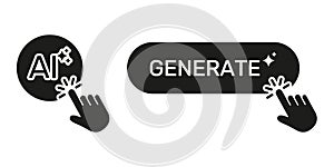 Artificial Intelligence Generate Button Click Cursor Hand Solid Icon Set. Digital Creativity Innovation Machine Learning