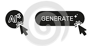 Artificial Intelligence Generate Button Click Cursor Hand Solid Icon Set. Digital Creativity Innovation Machine Learning