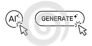 Artificial Intelligence Generate Button Cursor Click Line Icon Set. Digital Creativity Innovation Machine Learning User