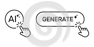 Artificial Intelligence Generate Button Cursor Click Line Icon Set. Digital Creativity Innovation Machine Learning User