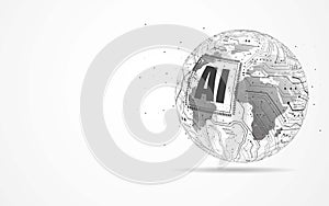 Artificial intelligence Global network connection. World map point and line