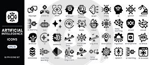 Artificial Intelligence glyph icons set.Vector illustration