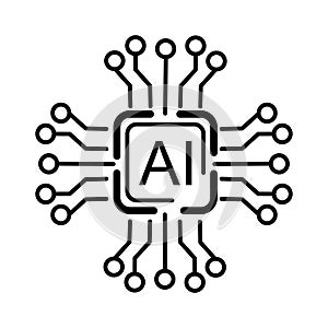 Artificial intelligence hand drawn Ai microchip processor line hand drawn icon set