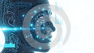 Artificial Intelligence Head Profile with Data Visualization