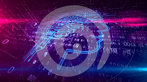 Artificial intelligence head shape on digital background