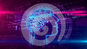 Artificial intelligence head shape on digital background