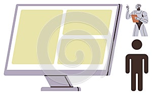 Artificial Intelligence in Human Interaction and Technology Concept with Robot, Human Figure, and Computer Screen