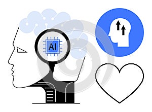 Artificial Intelligence and Human Connection Concept with Brain, Heart, and Technology Elements