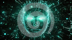 Artificial intelligence human face grid thinking processing data