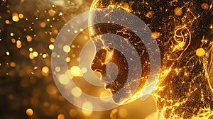 Artificial intelligence human head creating digital network