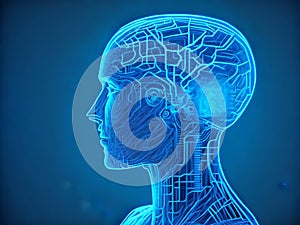 Artificial intelligence. Human head outline with circuit board inside. Technology and engineering concept. Technology web