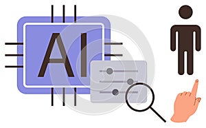 Artificial Intelligence, Human Interaction, and Data Analysis Concept with Microchip and User Interface