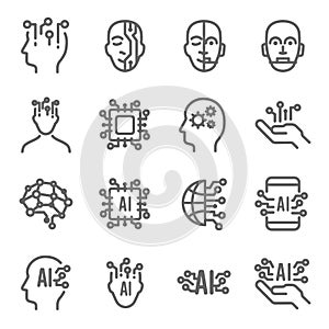 Artificial Intelligence Icon Set. Contains such Icons as AI, Robotics, Technology, Brain Processing, Android, Machine Learning and